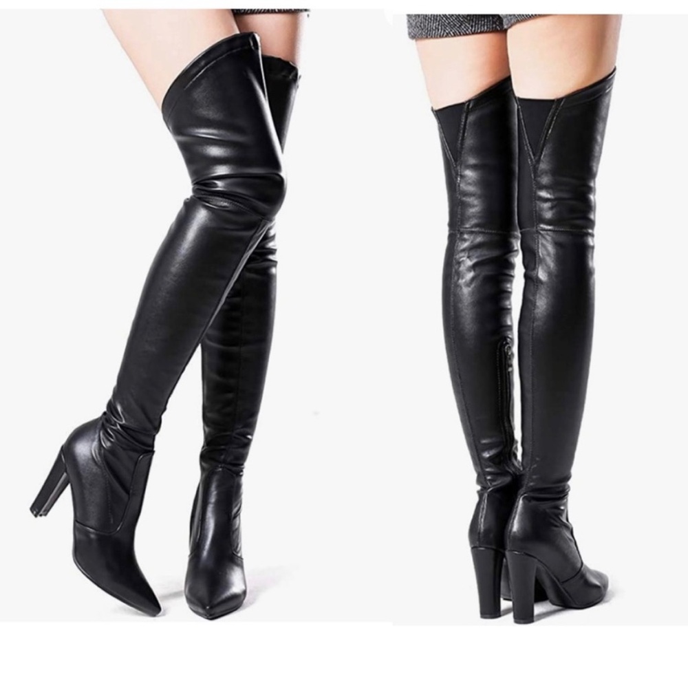 Black faux Leather Knee-High Boots 8